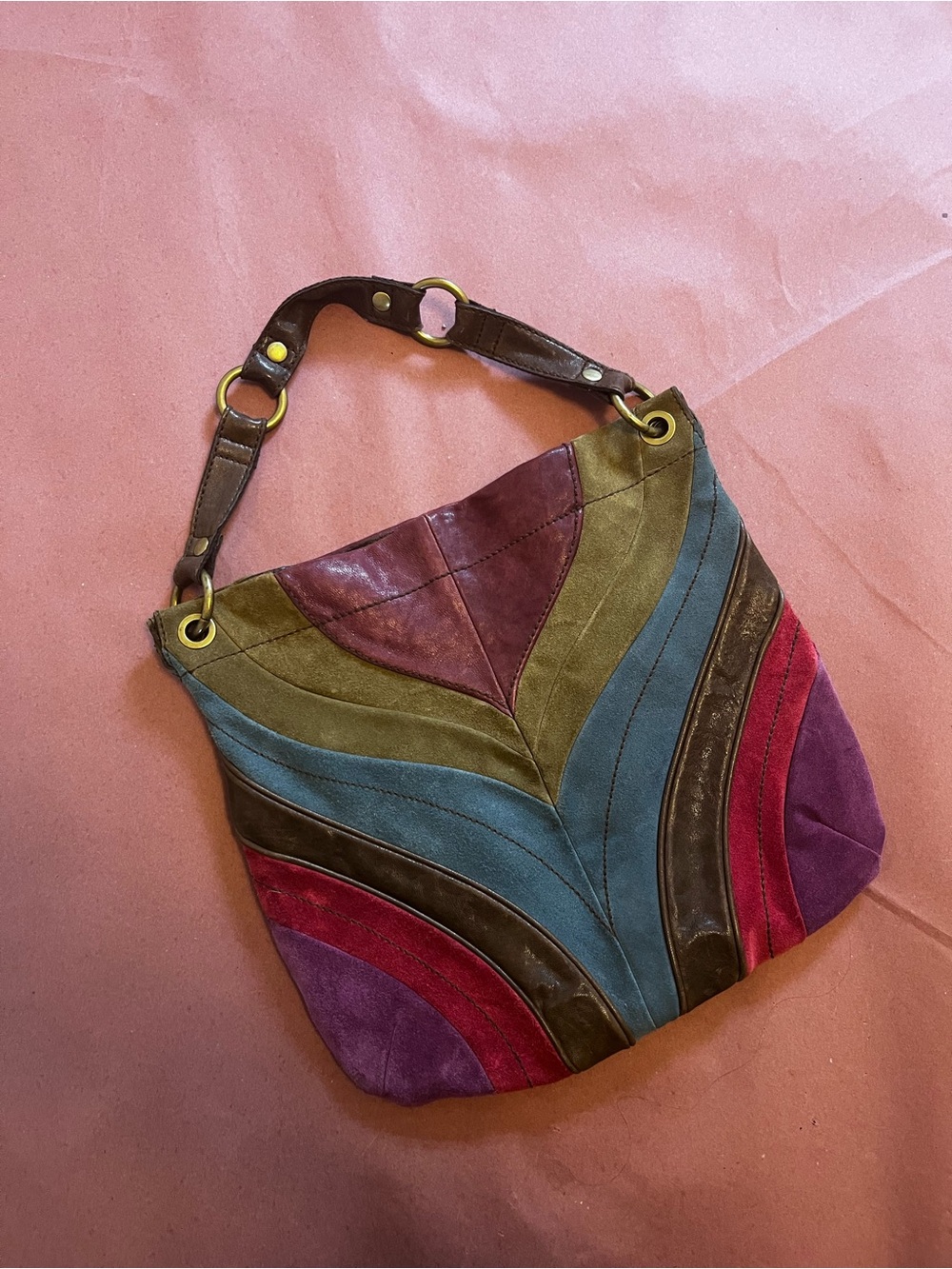 Fossil Multicolor Suede Patchwork Shoulder Bag in Blue, Purple, Red, Brown - Picture 4 of 5